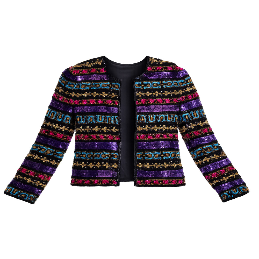Vintage Night Vogue silk beaded/sequin studded jacket Size XL 80's Dopamine - Picture 2 of 9